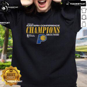 Premium Indiana Pacers 2025 Eastern Conference Champions basketball sweatshirt in vibrant team colors.