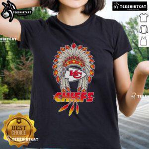 Alt Text: Premium Kansas City Chiefs X Native American 2025 Baseball Ladies Tee, stylish women's shirt for fans and collectors.