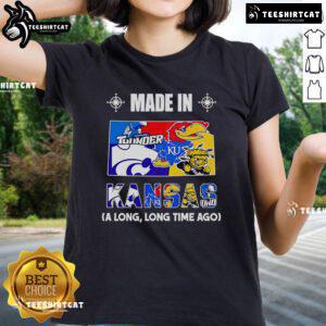 Premium Made in Kansas A Long Long Time Ago ladies tee featuring a vintage design and soft fabric for comfortable wear.