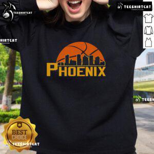 Alt Text: Premium Phoenix Suns cityscape skyline style 2025 sweatshirt featuring vibrant colors and iconic team design.
