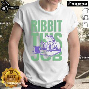 Alt Text: Premium Ribbit This Job Frog T-Shirt featuring a playful frog graphic, perfect for casual wear and frog lovers.