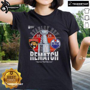 Premium Stanley Cup Final 2025 logo featuring Florida Panthers vs Edmonton Oilers on a stylish ladies tee.