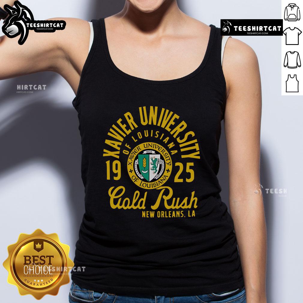 Alt Text: Premium Xavier University of Louisiana Gold Rush tank top from 1925, showcasing vintage style and New Orleans heritage.