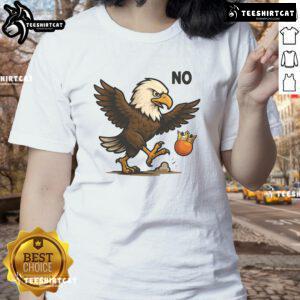 Funny No Kings In America Eagle Ladies Tee featuring a bold eagle graphic and humorous text for patriotic women.
