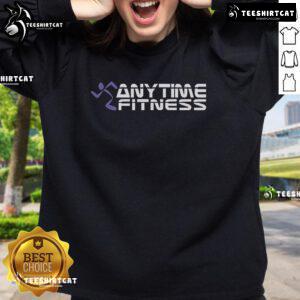 Alt Text: Cozy Good Anytime Fitness sweatshirt in navy blue, perfect for workouts or casual wear, showcasing fitness lifestyle.