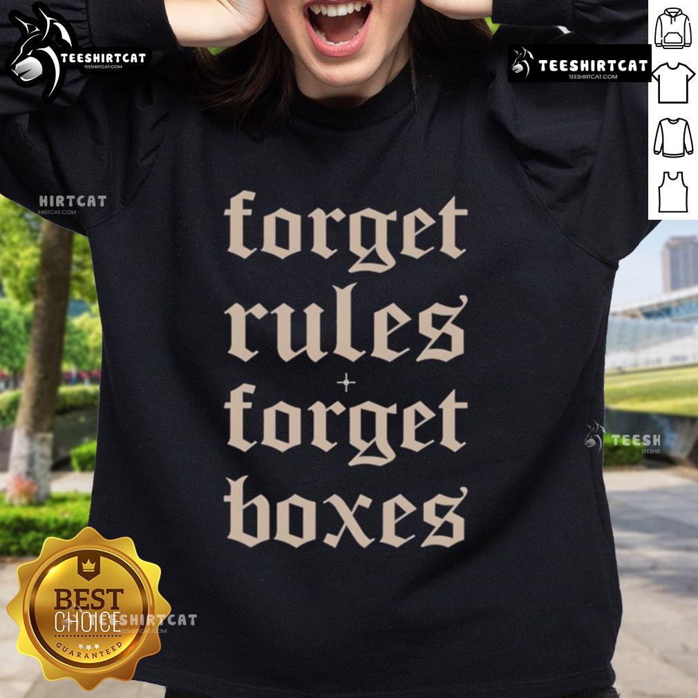 Cozy 'Good Forget Rules Forget Boxes' sweatshirt in a stylish design, perfect for casual wear and expressing individuality.