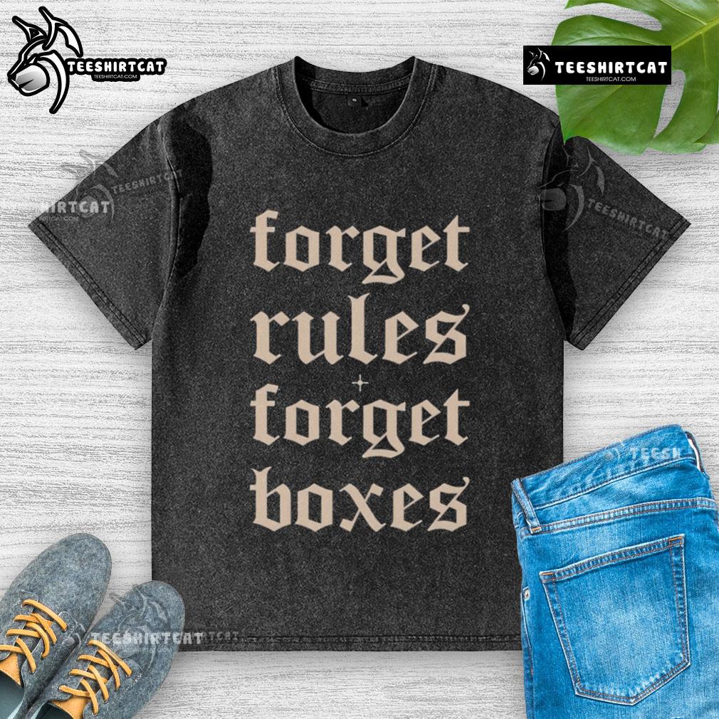 Alt Text: Good Forget Rules Forget Boxes washed t-shirt featuring a trendy design in soft fabric, perfect for casual wear.