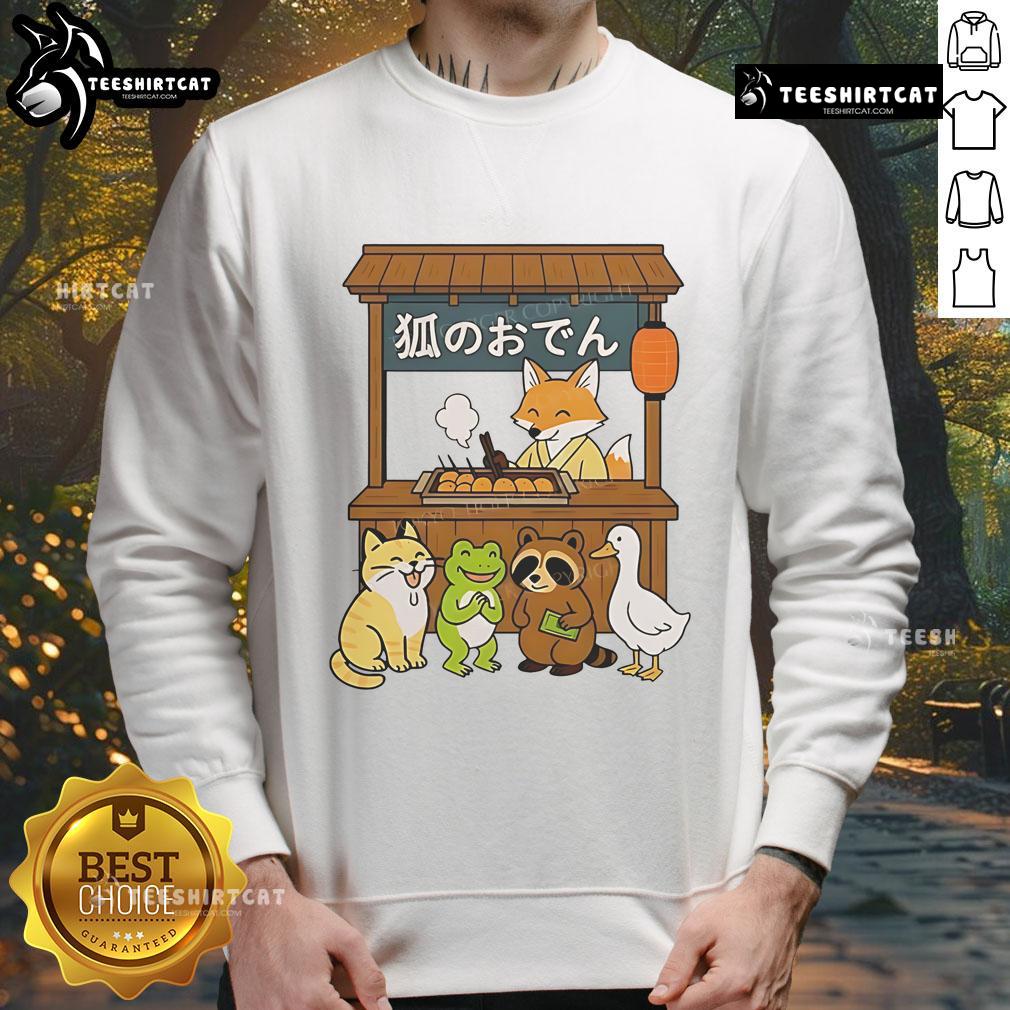 Cute Japanese style sweatshirt featuring a playful fox design from Good Fox Oden Shop, perfect for cozy outfits.