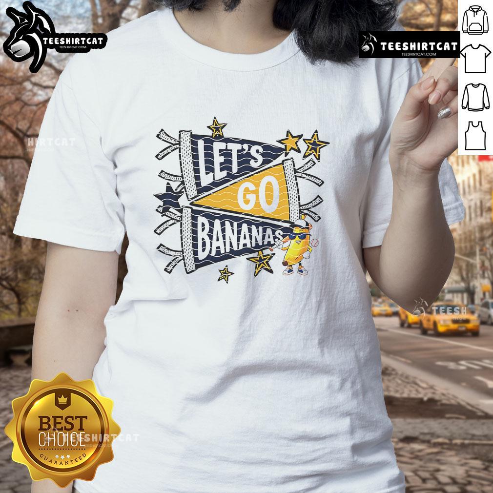 Good Lets Go Banana Baseball Ladies Tee featuring a fun banana graphic and sporty design for women who love baseball.