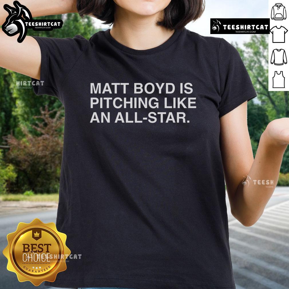 Alt Text: Good Matt Boyd pitching like an All-Star, featured on a stylish ladies tee showcasing baseball enthusiasm.