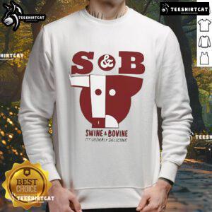 Good S and B Swine and Bovine sweatshirt featuring 'It's Udderly Delicious' design, perfect for animal lovers and casual wear.