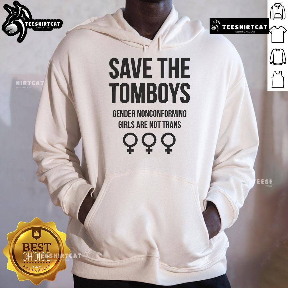 Good Save The Tomboys hoodie featuring gender nonconforming girls design, promoting LGBTQ+ awareness and inclusivity.