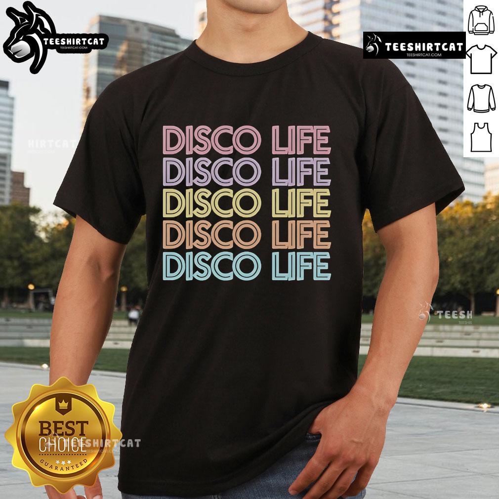Good Say She She Disco Life Repeat T-Shirt featuring vibrant graphics and a stylish design for disco lovers.
