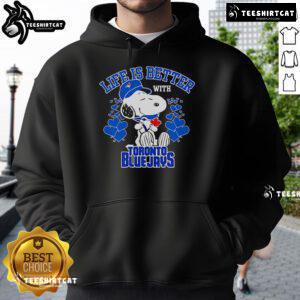 Good Snoopy in a Toronto Blue Jays hoodie, showcasing a fun and cozy fan look for baseball lovers.