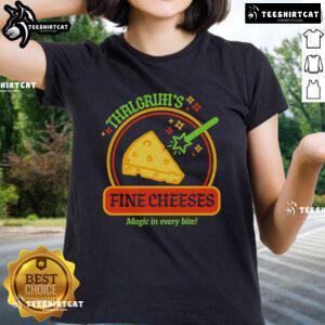 Good Thalgrim's Fine Cheese Ladies Tee featuring 'Magic in Every Bite' slogan, perfect for cheese lovers and casual wear.