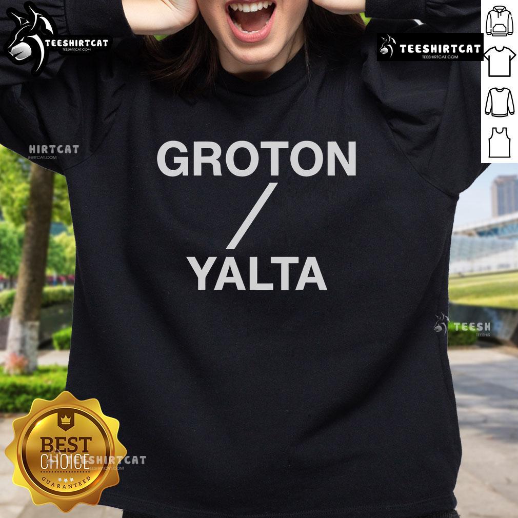 Cozy Nice Cape Cod Groton Yalta sweatshirt displayed on a rustic wooden background, perfect for casual wear.