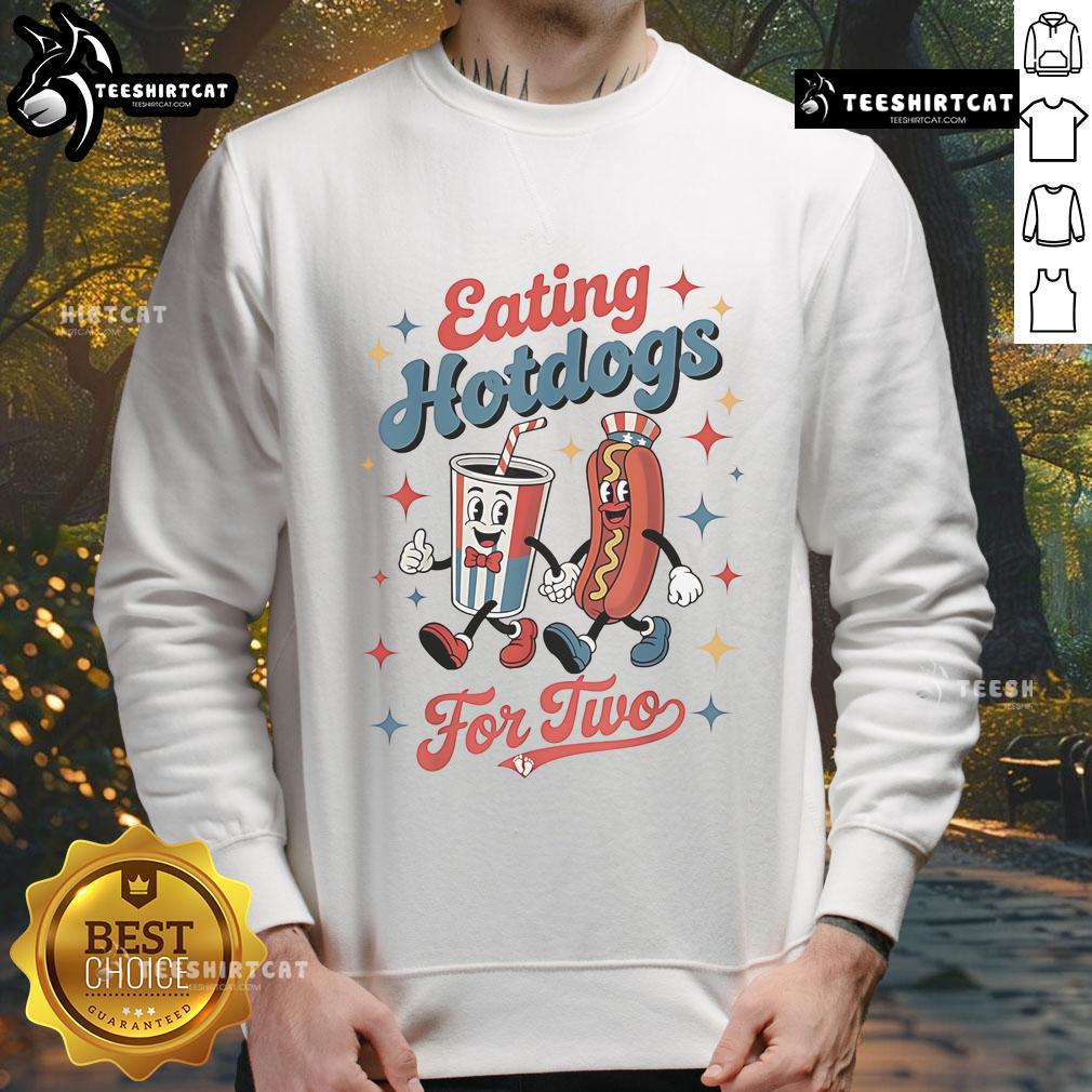 Cozy sweatshirt featuring 'Nice Eating Hotdogs for Two' design, perfect for casual outings or food lovers.