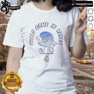 Real Madrid Ladies Tee featuring 'Nice Goals Come in Waves' design, perfect for fans of women's football and stylish apparel.
