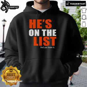 Nice hoodie featuring 'He's On The List And You Know It' design, perfect for holiday cheer and cozy style.