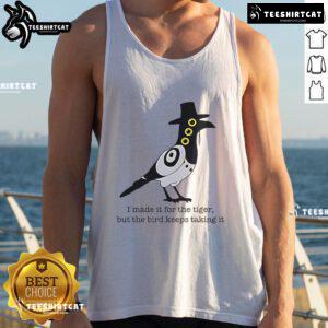 Stylish tank top featuring a playful design of a tiger and a bird, perfect for casual summer wear.