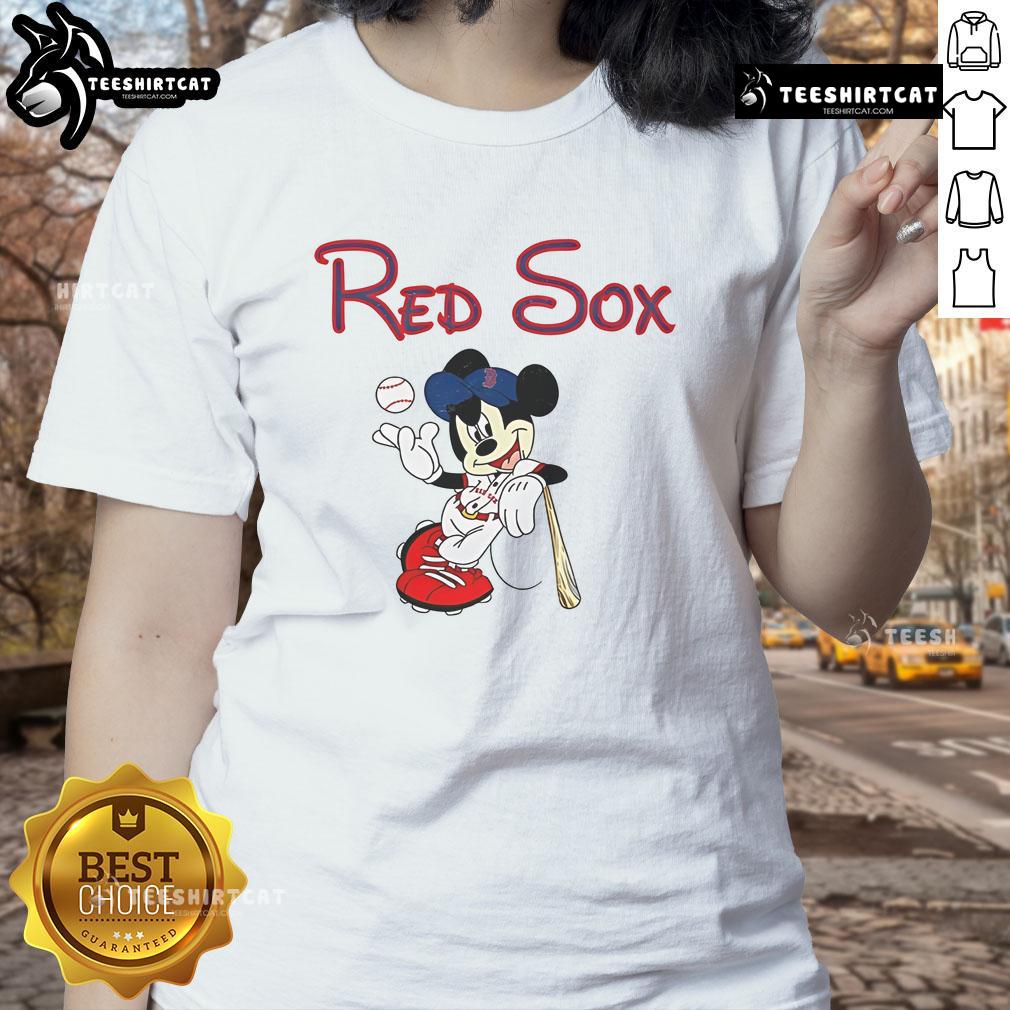Nice Mickey Boston Sox red baseball ladies tee featuring a stylish design for fans and casual wear.