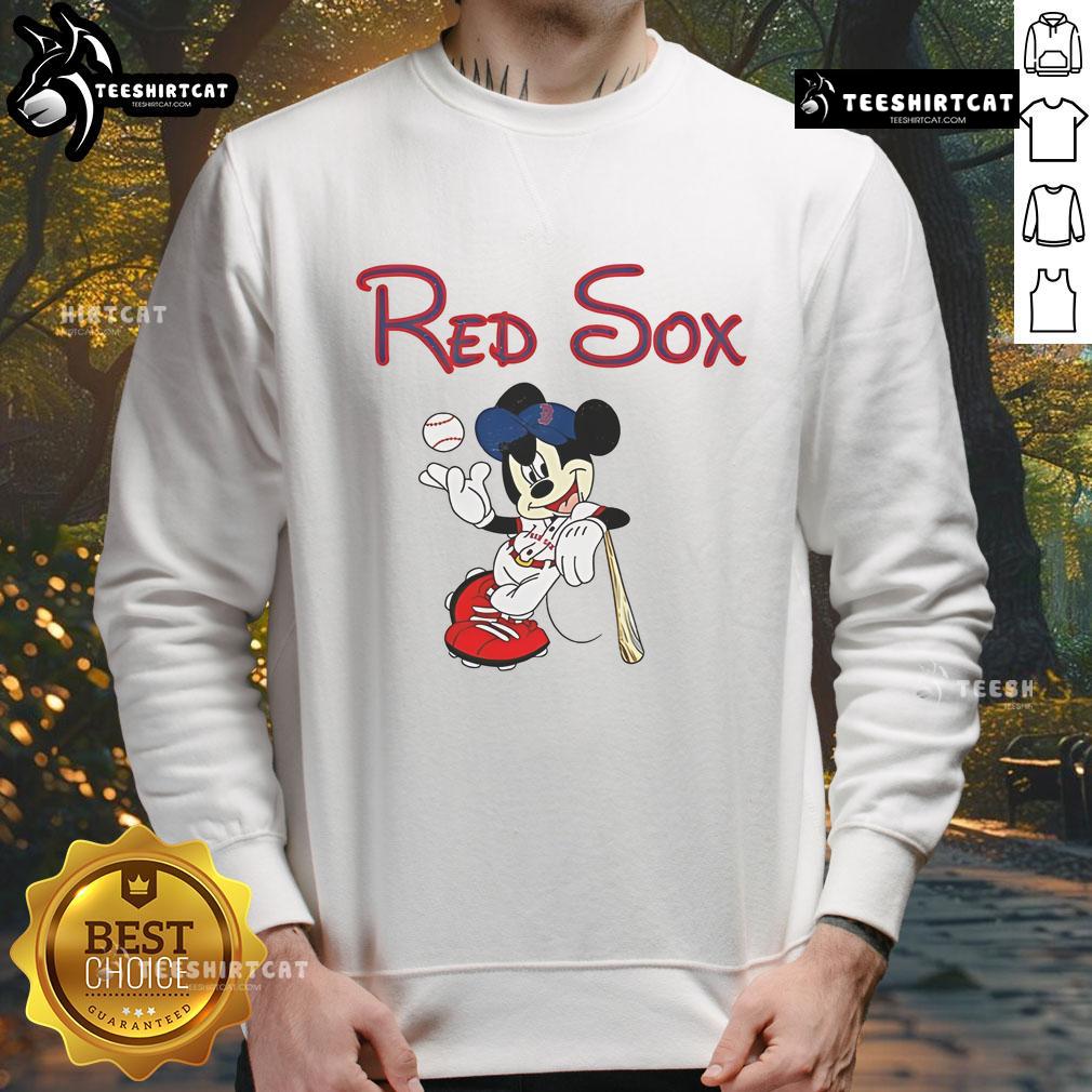 Cozy Nice Mickey Boston Sox red baseball sweatshirt featuring iconic Mickey Mouse design, perfect for fans and casual wear.
