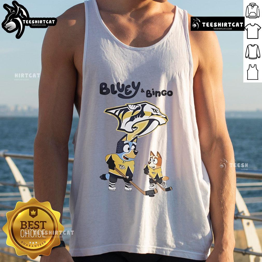 Bluey and Bingo 2025 hockey tank top featuring Nashville Predators design, perfect for fans and summer wear.
