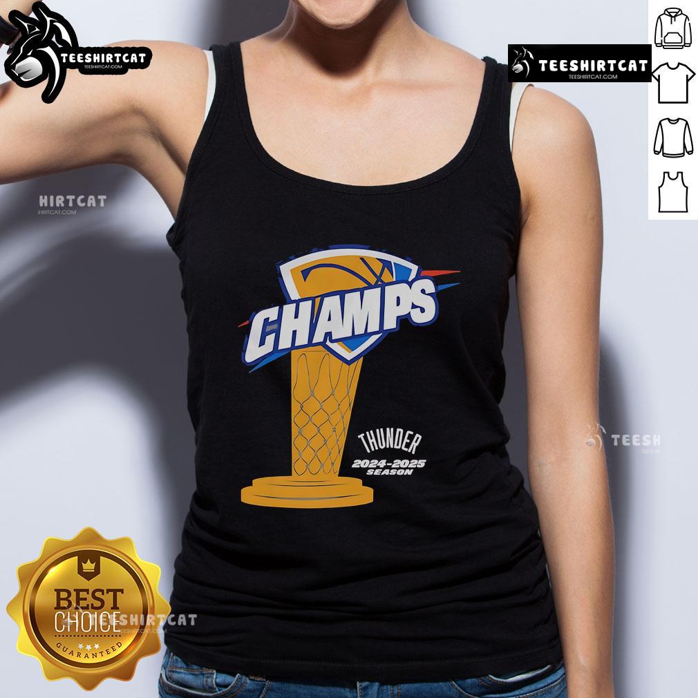 OKC Thunder Champs 2024-2025 Season trophy tank top, showcasing team pride and sporty design for fans.
