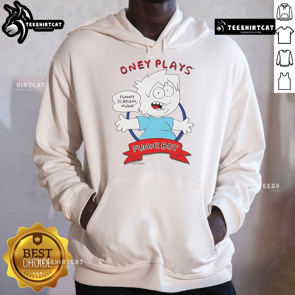 Alt Text: Nice Oney Plays Funni Boy Hoodie in vibrant colors, perfect for gamers and fans of quirky streetwear fashion.