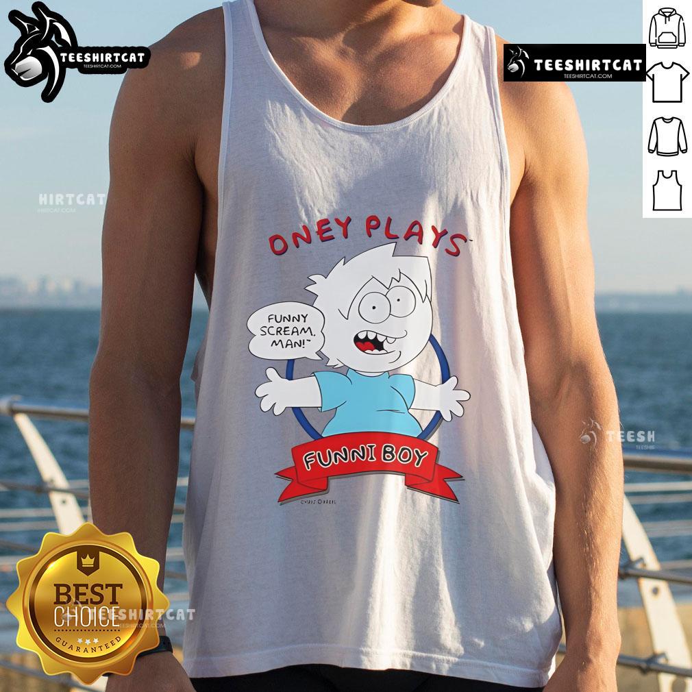 Nice Oney Plays Funni Boy tank top featuring vibrant graphics and a comfortable fit for casual wear.