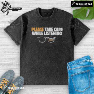 Nice Tenderfoot TV True Crime shirt featuring glasses design, perfect for fans who love listening while staying stylish.