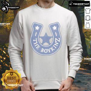 Alt Text: Boykinz sweatshirt featuring a cowboy and horseshoe design, perfect for dog lovers and Western fashion enthusiasts.