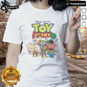 Colorful ladies tee featuring Nice Toy Story characters, perfect for fans of the beloved animated movie.