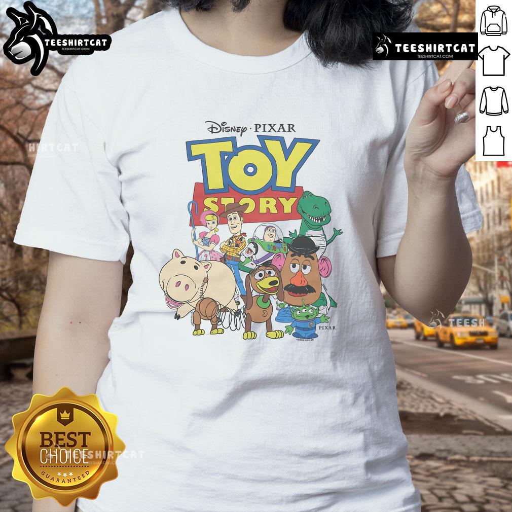 Colorful ladies tee featuring Nice Toy Story characters, perfect for fans of the beloved animated movie.