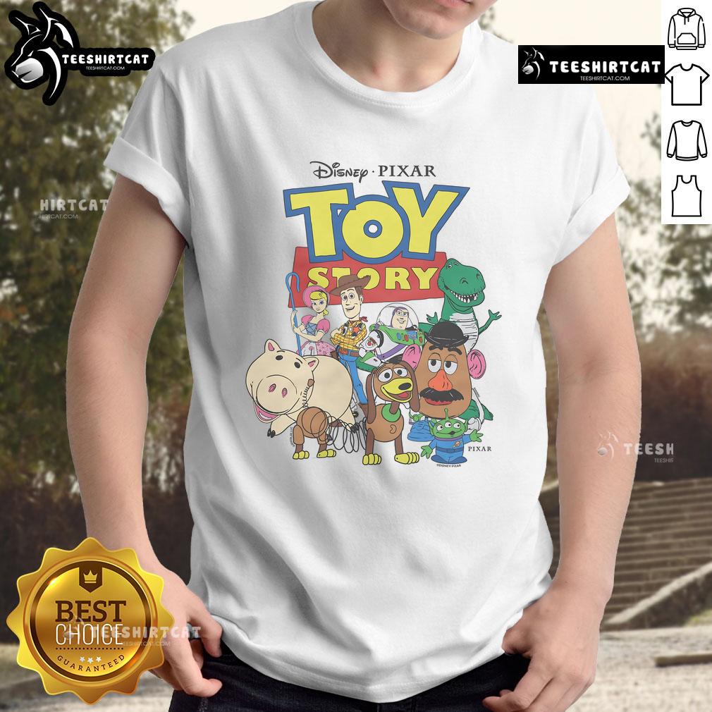 Colorful Toy Story characters on a fun T-shirt perfect for fans of the animated movie series.
