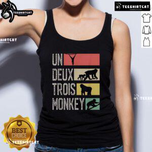 Cute monkey tank top design featuring 'Nice Un Deux Trois' text, perfect for casual summer outfits.
