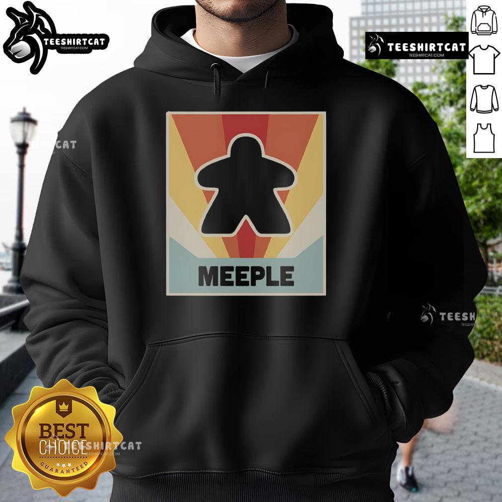 Nice vintage MEEPLE board game hoodie featuring colorful game pieces and a stylish design for board game enthusiasts.