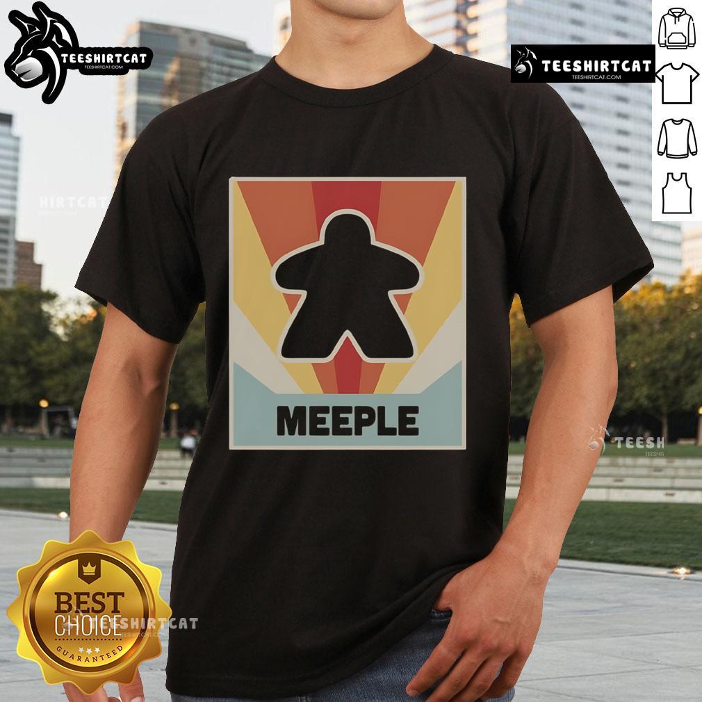 Nice vintage Meeple boardgame T-shirt featuring colorful game pieces and a playful design for board game enthusiasts.