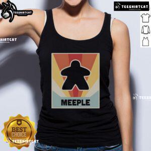 Vintage Meeple board game tank top featuring colorful game pieces, perfect for board game enthusiasts and casual wear.