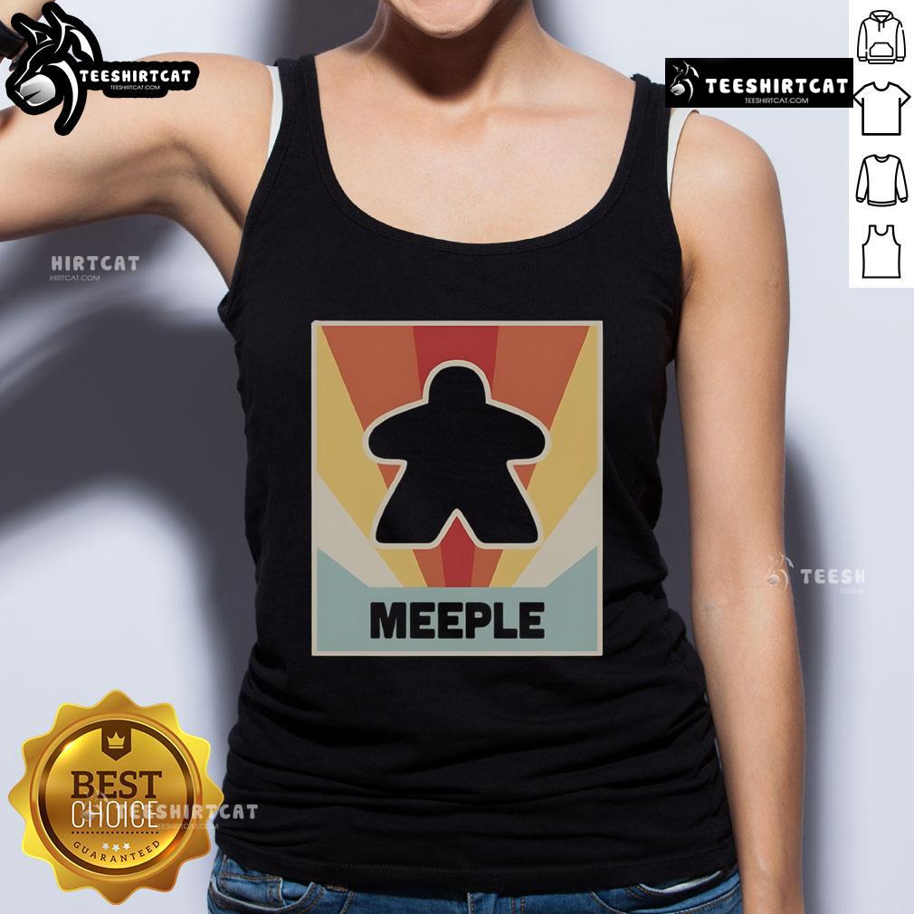 Vintage Meeple board game tank top featuring colorful game pieces, perfect for board game enthusiasts and casual wear.