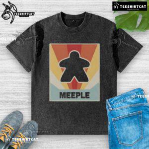 Vintage Meeple board game washed t-shirt featuring colorful game pieces design, perfect for board game enthusiasts.