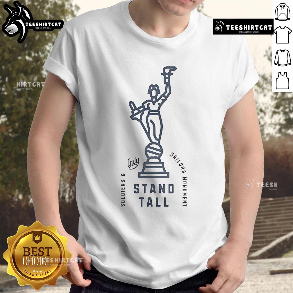 Nice Visit Indy Soldiers and Sailors Monument Stand Tall T-Shirt featuring a vibrant graphic of the iconic monument.