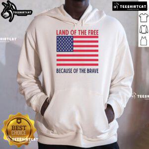 Vivek Ramaswamy wearing a Land of the Free Because of the Brave hoodie, promoting patriotism and freedom.