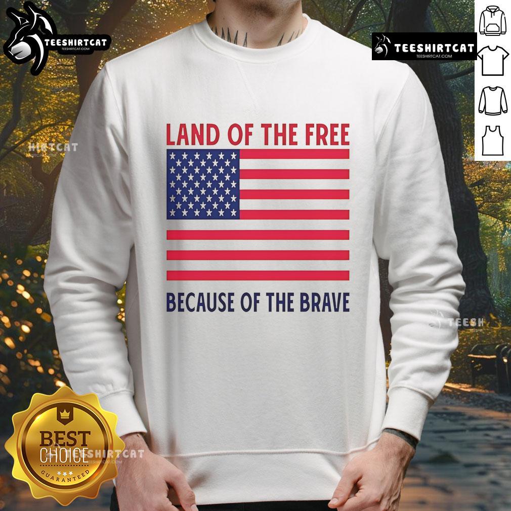 Vivek Ramaswamy wearing a 'Land of the Free Because of the Brave' sweatshirt, showcasing his patriotic style.