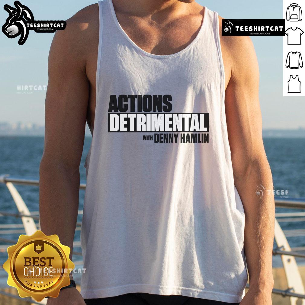 Official Actions Detrimental tank top featuring Denny Hamlin design, perfect for NASCAR fans and casual wear.