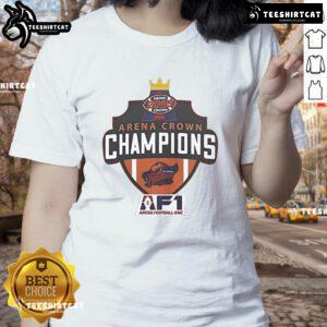Official Albany Empire 2025 Arenabowl Champions F1 Ladies Tee showcasing team pride and style for fans.