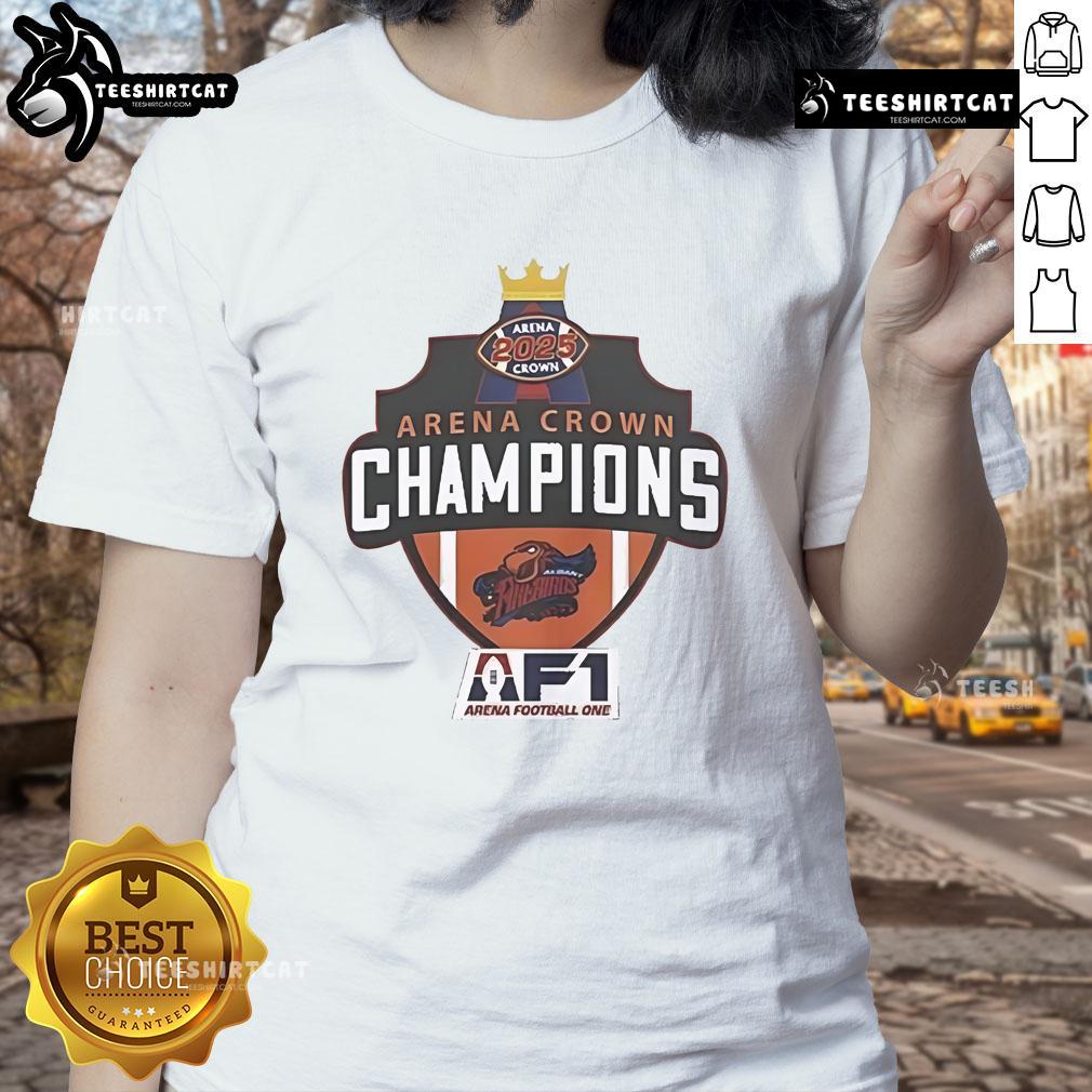 Official Albany Empire 2025 Arenabowl Champions F1 Ladies Tee showcasing team pride and style for fans.