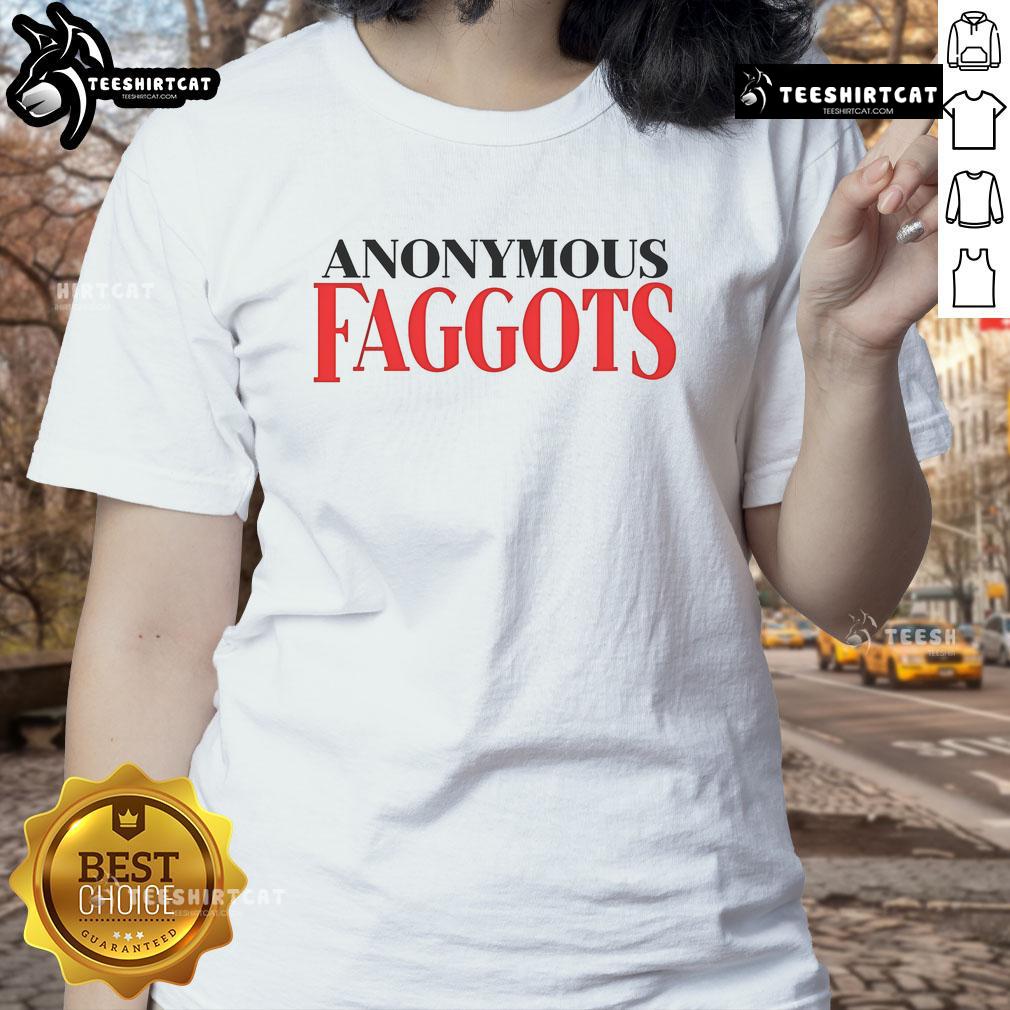 Official Anonymous Faggots Ladies Tee featuring a bold graphic design on a stylish women's t-shirt for casual wear.