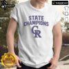 Official Colorado Rockies State Champions T-Shirt showcasing team logo and vibrant colors for fans and collectors.