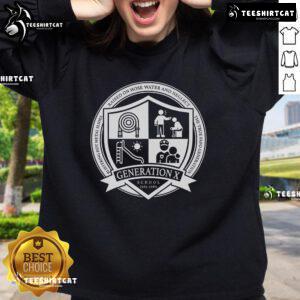 Official Generation X school sweatshirt in navy blue featuring a vintage logo, perfect for alumni and fans of the era.